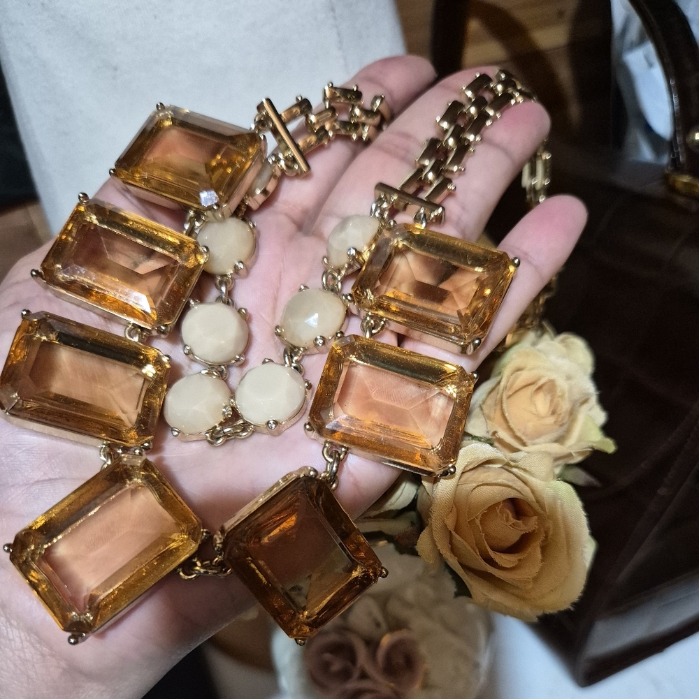 Ann Taylor Glass Brown Geometric Stones Necklace